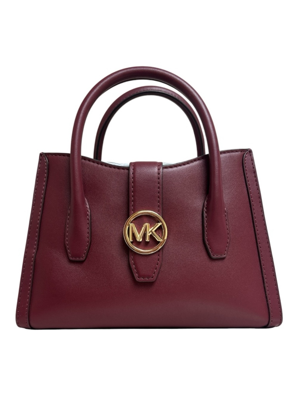 Michael Kors Wine Leather Top-Handle Satchel with Gold MK Emblem